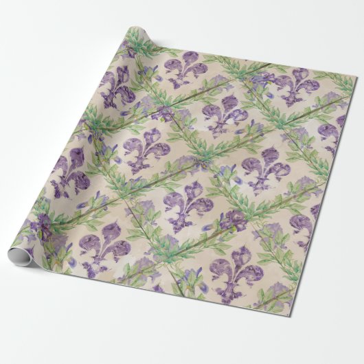 Vleur-de-lis-patroon - waterverf Iris Cadeaupapier (Uitgerold)