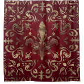 Vleur-de-lis-sierrood en goud douchegordijn (Voorkant)