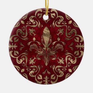 Vleur-de-lis-sierrood en goud keramisch ornament
