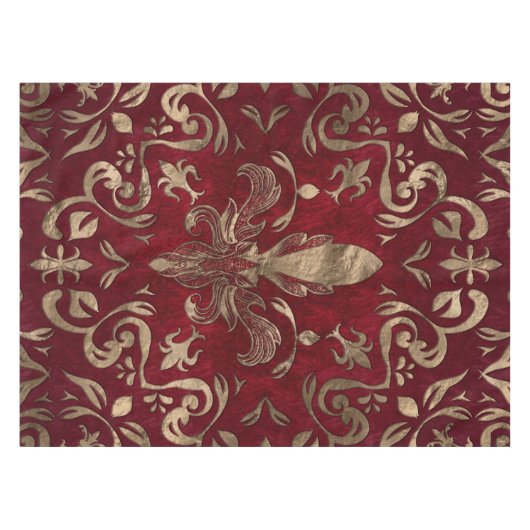 Vleur-de-lis-sierrood en goud tafelkleed (Voorkant (Horizontaal))