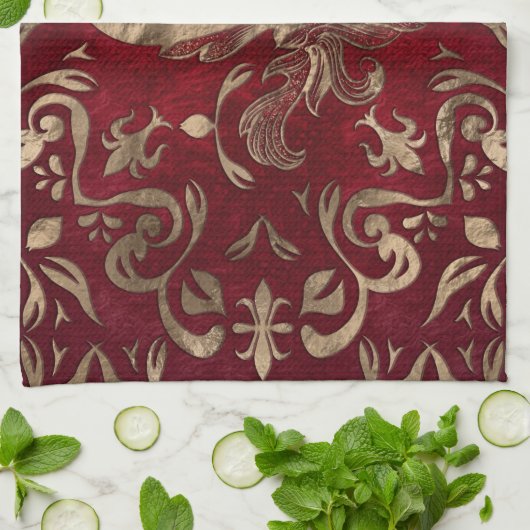 Vleur-de-lis-sierrood en goud theedoek (Gevouwen)