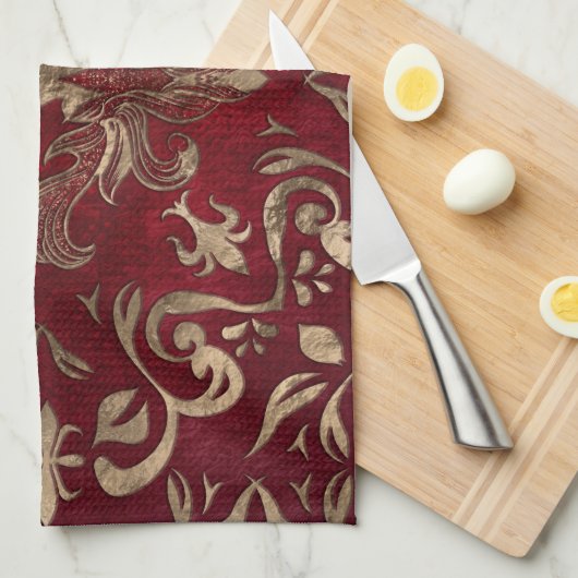 Vleur-de-lis-sierrood en goud theedoek (Quarter Fold)