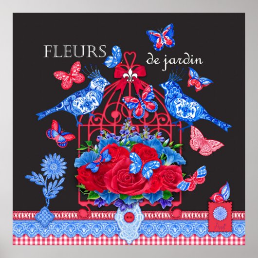 Vleur Porcelain Birds and Birdcage Poster (Voorkant)