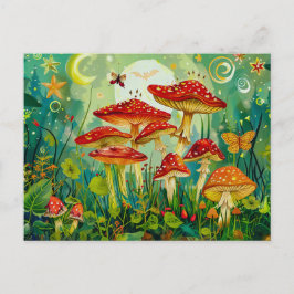 Vlieg Agaric paddenstoelen onder volle maanlicht Briefkaart