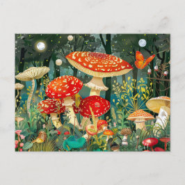 Vlieg Agaric paddenstoelen onder volle maanlicht Briefkaart