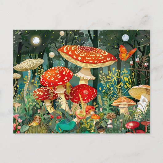 Vlieg Agaric paddenstoelen onder volle maanlicht Briefkaart (Voorkant)