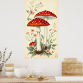  vlieg Agaric rode en witte champignons bloemenpra Poster (Keuken)