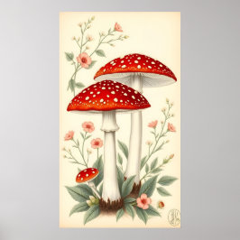  vlieg Agaric rode en witte champignons bloemenpra Poster