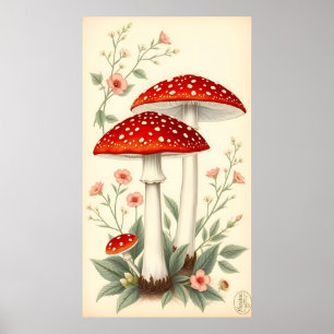  vlieg Agaric rode en witte champignons bloemenpra Poster