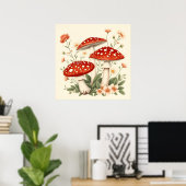 vlieg Agaric rode en witte champignons bloemenpra Poster (Thuiskantoor)