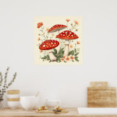 vlieg Agaric rode en witte champignons bloemenpra Poster (Keuken)