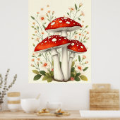  vlieg Agaric rode en witte champignons bloemenpra Poster (Keuken)
