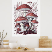  vlieg Agaric rode en witte champignons bloemenpra Poster (Keuken)
