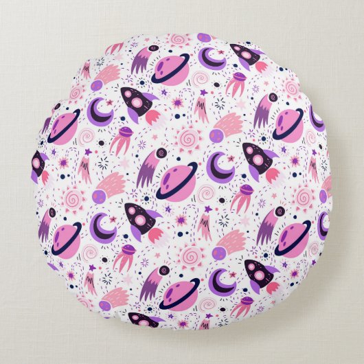 Vlieg de ruimte in! rond kussen (Voorkant)