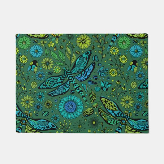 Vlieg een libel op smaragdgroen deurmat (Voorkant)