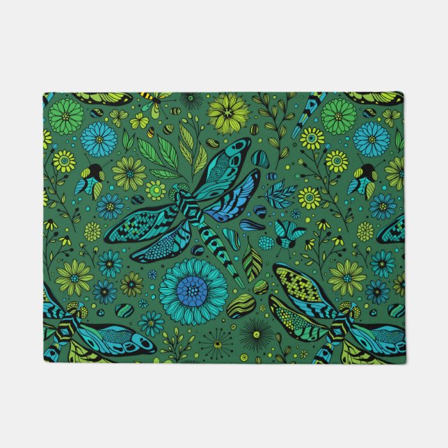 Vlieg een libel op smaragdgroen deurmat (Voorkant)