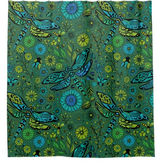 Vlieg een libel op smaragdgroen douchegordijn (Voorkant)