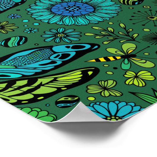 Vlieg een libel op smaragdgroen poster (Hoek)