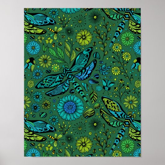 Vlieg een libel op smaragdgroen poster (Voorkant)