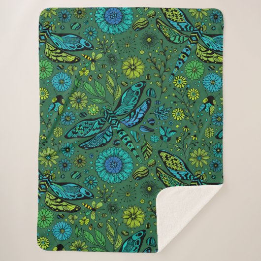 Vlieg een libel op smaragdgroen sherpa deken (Voorkant)