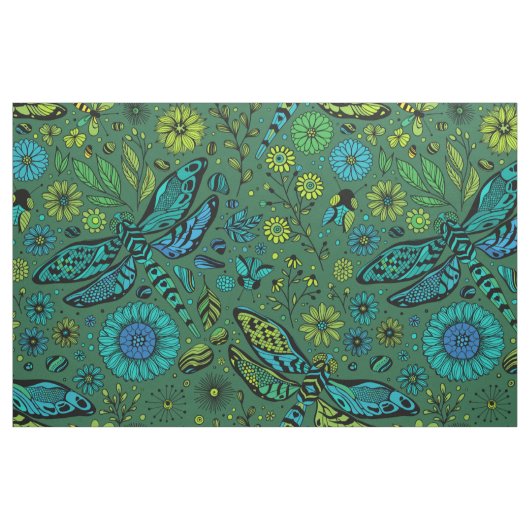 Vlieg een libel op smaragdgroen stof (Fat Quarter)