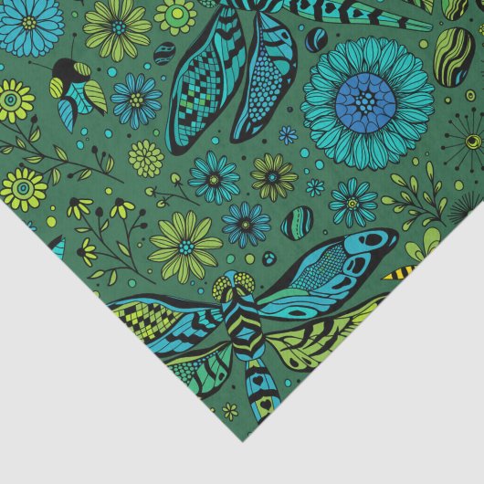 Vlieg een libel op smaragdgroen tissuepapier (Detail)