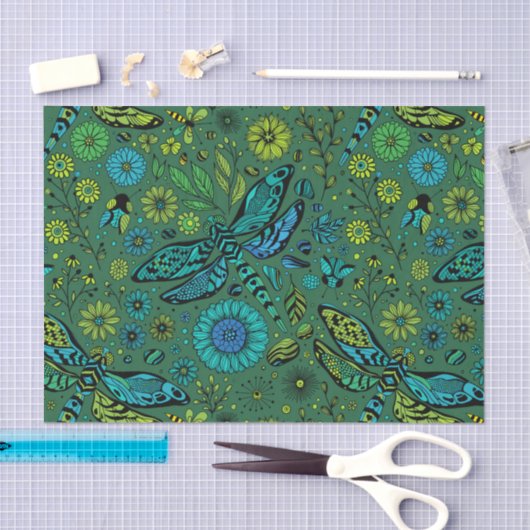 Vlieg een libel op smaragdgroen tissuepapier (Craft)