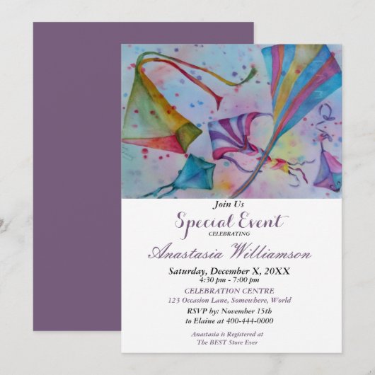 VLIEG JE VLIEGER FEest UITNODIGING (Voorkant / Achterkant)