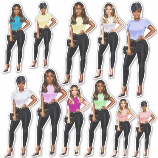 Vlieg Meisje Dame In Jeans En Tee Shirts Sticker S (Voorkant)