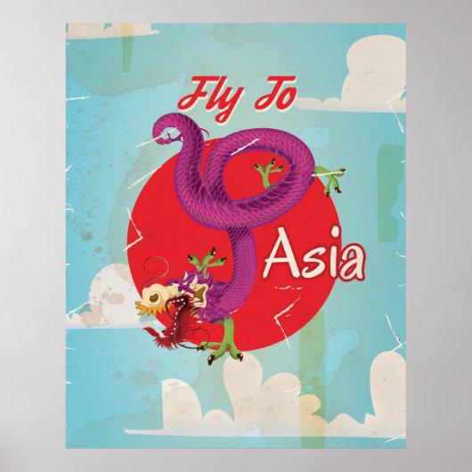 Vlieg naar Azië Vintage Reisposter Poster (Voorkant)