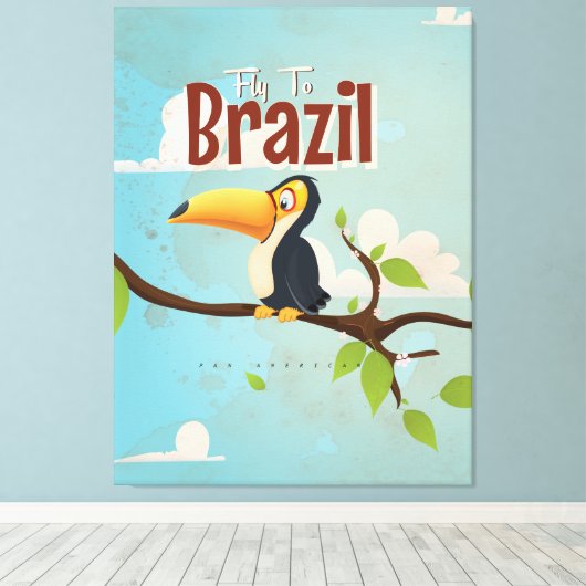 vlieg naar Brazilië Toucan Travel Poster Canvas Afdruk (Insitu (Houten vloer))