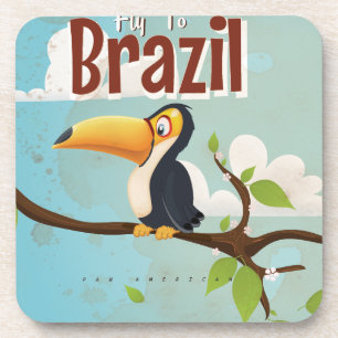 Vlieg naar Brazilië vintage vakantieposter Drankjes Onderzetter