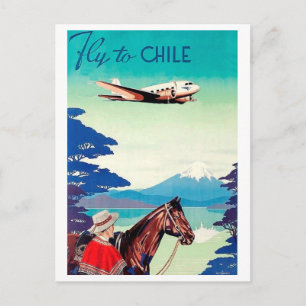 Vlieg naar Chili, man met paard, vintage luchtvaar Briefkaart