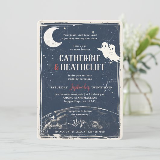 Vlieg naar de Moon Soulmate Ghosts Wedding Kaart (Staand voorkant)