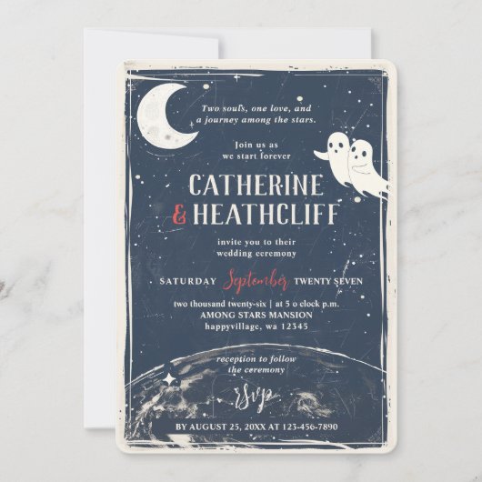 Vlieg naar de Moon Soulmate Ghosts Wedding Kaart (Voorkant)