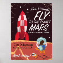 Vlieg naar de planeet Mars! Vintage reisposter