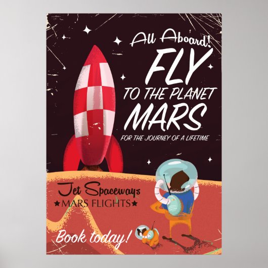 Vlieg naar de planeet Mars! Vintage reisposter Poster (Voorkant)