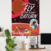 Vlieg naar de planeet Saturnus vintage poster (Thuiskantoor)