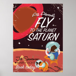 Vlieg naar de planeet Saturnus vintage poster