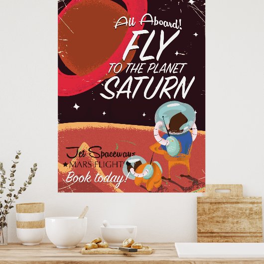 Vlieg naar het jaartal Planet Saturn Poster (Keuken)