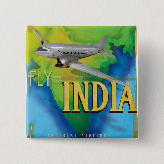 Vlieg naar India Vierkante Button 5,1 Cm (Voorkant)