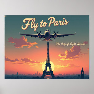 Vlieg naar Parijs –  16"x12" Vintage stijl jaren 5 Poster