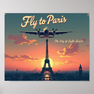 Vlieg naar Parijs – 25x20 cm Vintage 1950s Stijl Poster