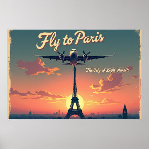Vlieg naar Parijs – 30"x20" Vintage stijl jaren 5 Poster