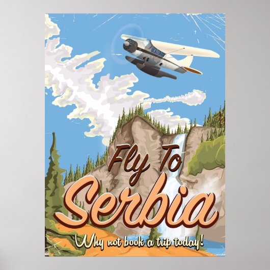 Vlieg naar Servië Cartoon Reisposter Poster (Voorkant)