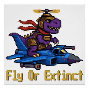Vlieg Of Uitgestorven Pixel Art Dinosaur Pilot Fig Perfect Poster