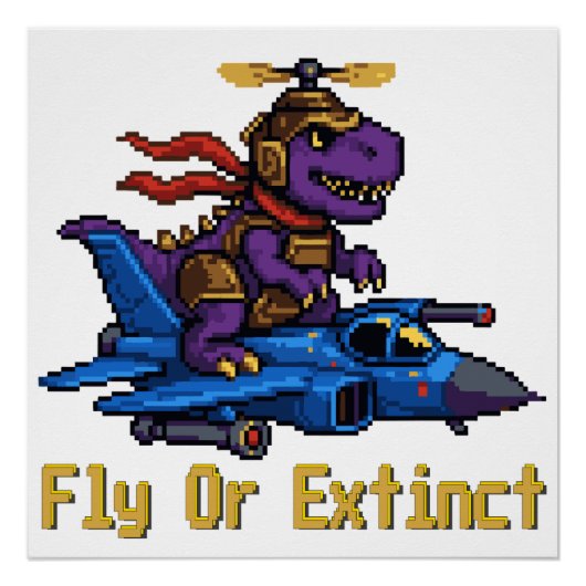 Vlieg Of Uitgestorven Pixel Art Dinosaur Pilot Fig Perfect Poster (Voorkant)