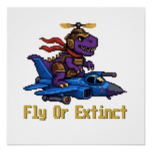 Vlieg Of Uitgestorven Pixel Art Dinosaur Pilot Fig Perfect Poster (Voorkant)