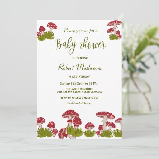 Vlieg Paddenstoelen Goblincore Groen Baby Shower U Kaart (Staand voorkant)