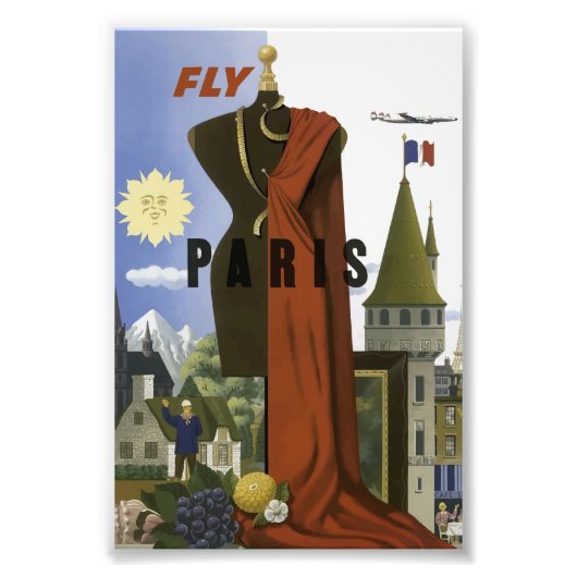 Vlieg Parijs Frankrijk Vintage Travel Poster (Voorkant)